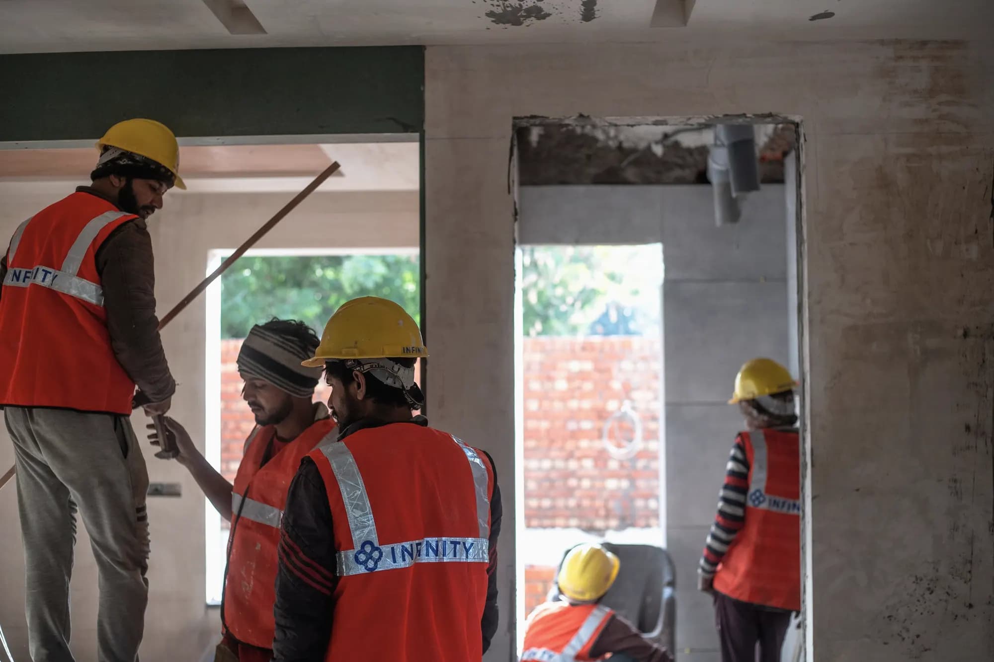 The interior of a building under construction in Delhi